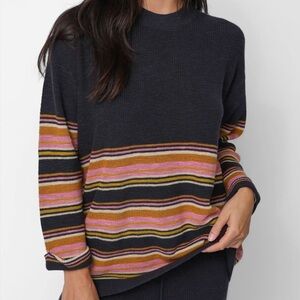Natural Life Lounge & Go Cotton Striped Sweater Gray Cozy Preppy Womens M